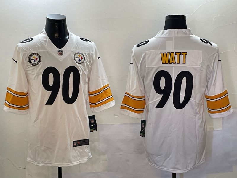 Men Pittsburgh Steelers #90 Watt White Second generation 2024 Nike Limited NFL Jersey style 01081->los angeles dodgers->MLB Jersey
